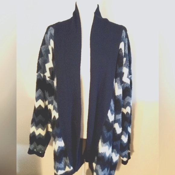 Yarn Work Chunky Sweater Cardigan Chevron Pattern Women's Size L - Picture 1 of 8